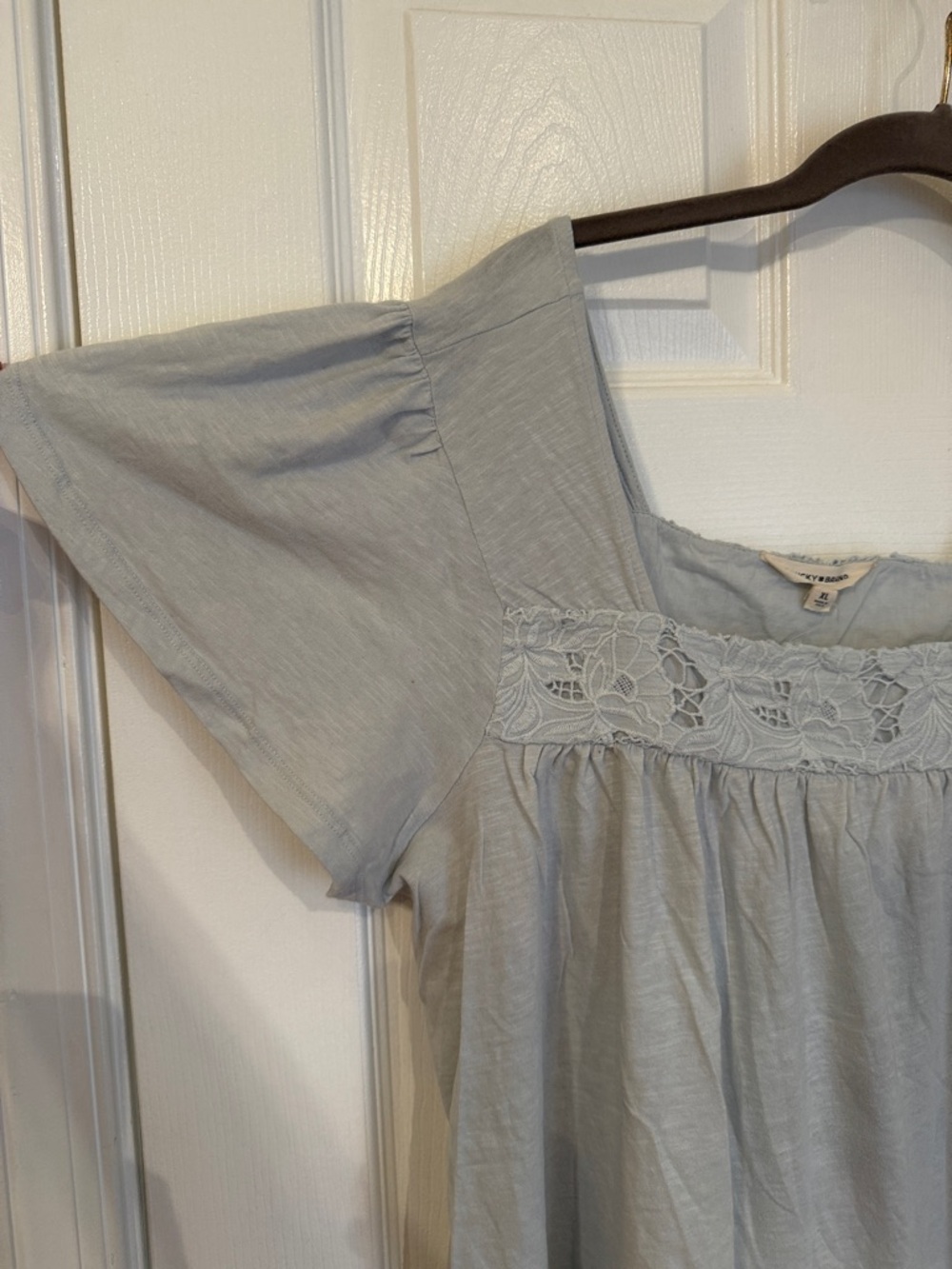 Lucky Brand Light Blue Crochet-Trim Square Neck Blouse - Picture 3 of 4